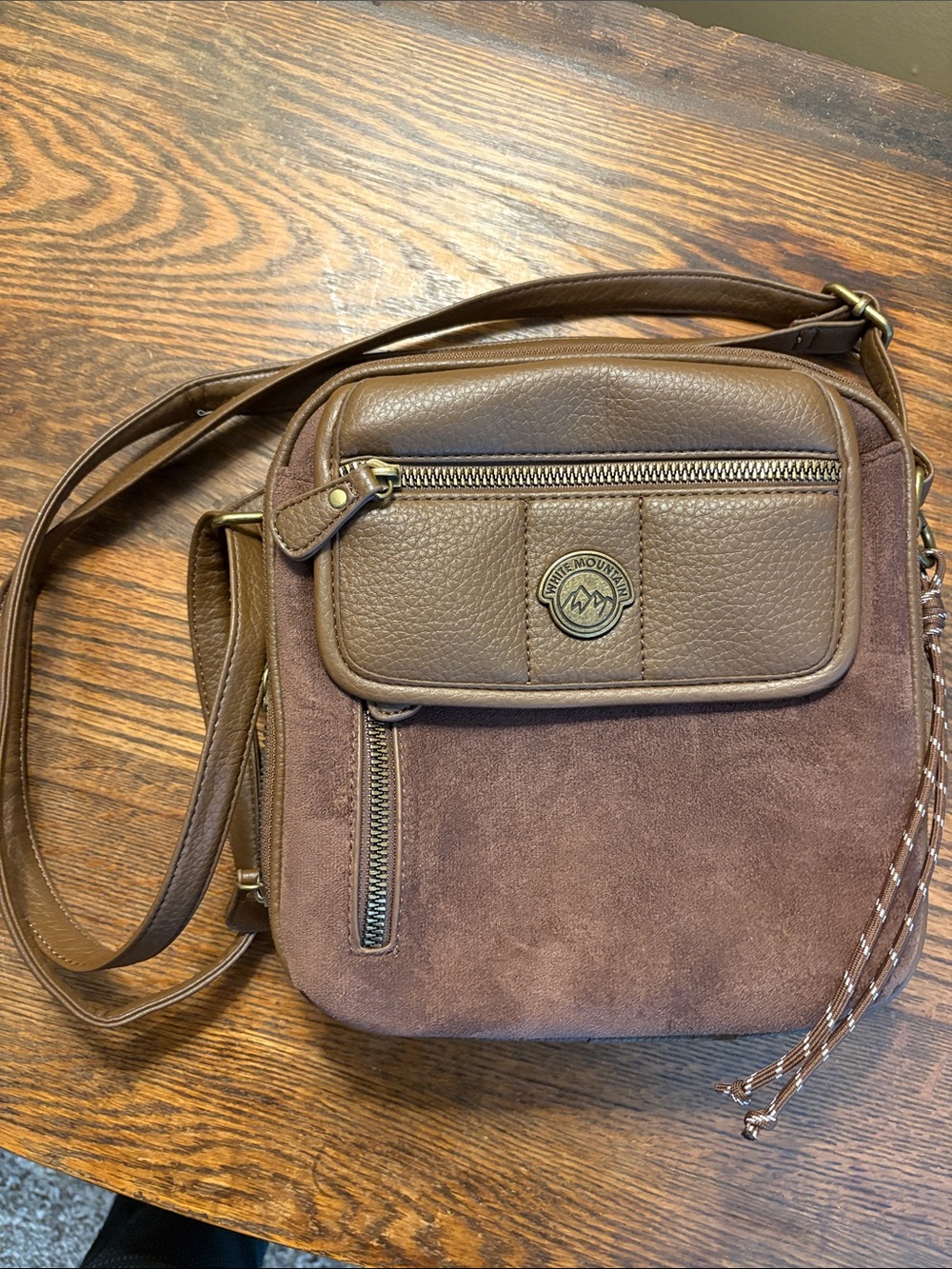 White Mountain Brown Leather & Suede Messenger Bag